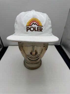 Poler White Corduroy‎ Hat with Retro Rainbow Embroidery